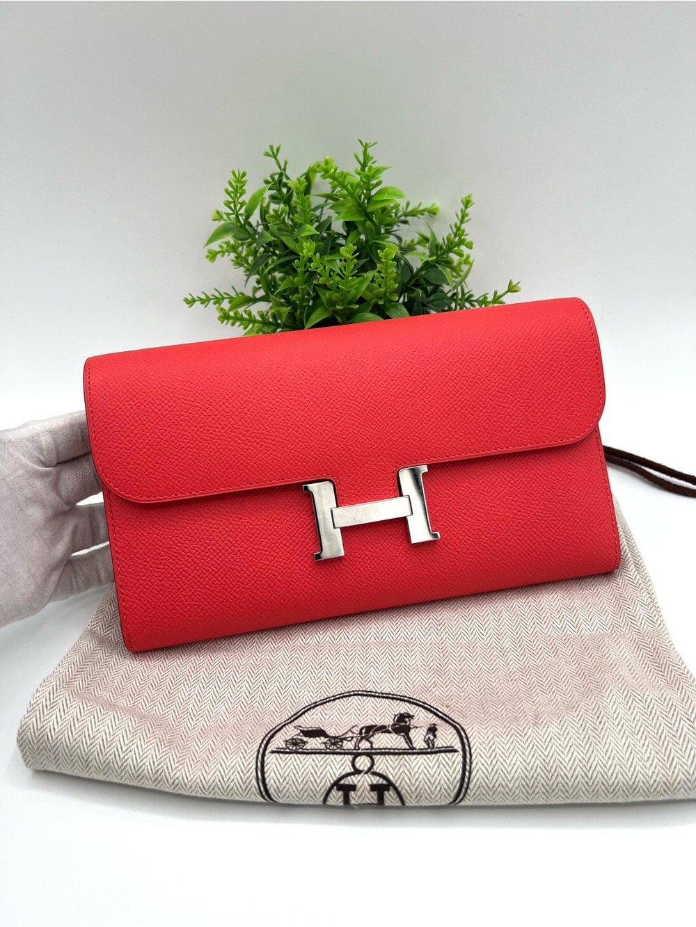 Authentic Hermes Constance Long Wallet Epsom Rose Azalee Silver🔥